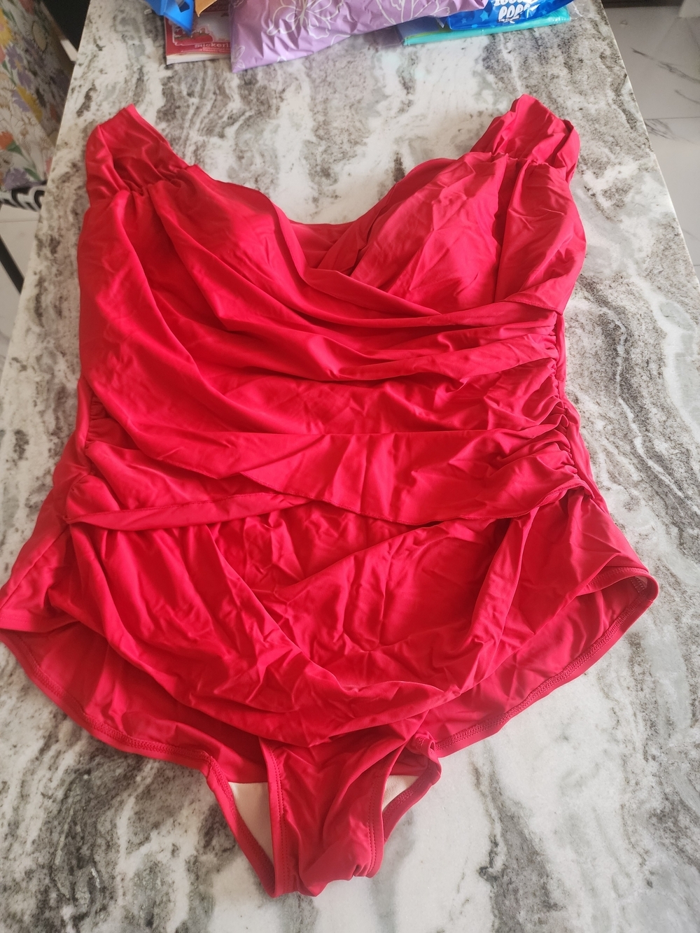 Jessica London Red Ruched One-Piece Swimsuit New Without Tag